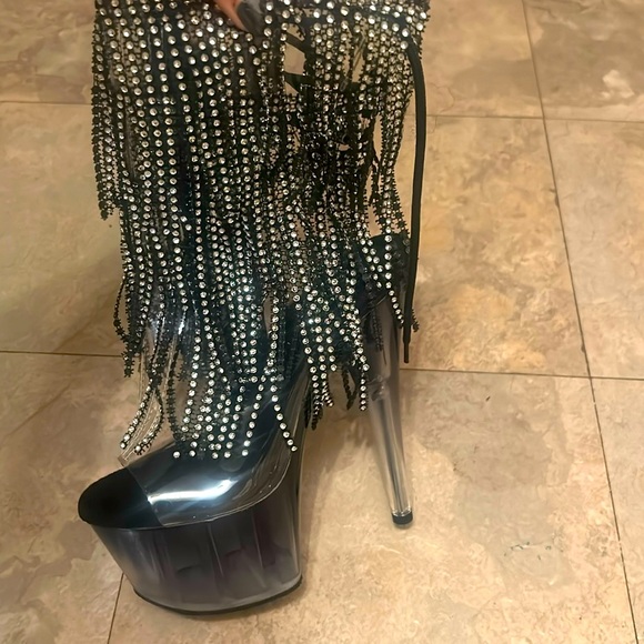 Pleaser Shoes - Pleaser sequin tassel heels with lace up back size 8 fringe boots